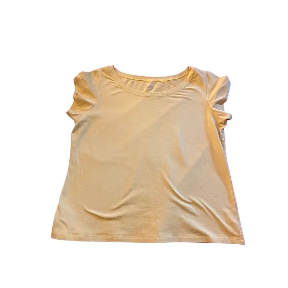 Eileen Fisher top women’s shirt, short sleeve, V-neck, yellow, organic cotton s/